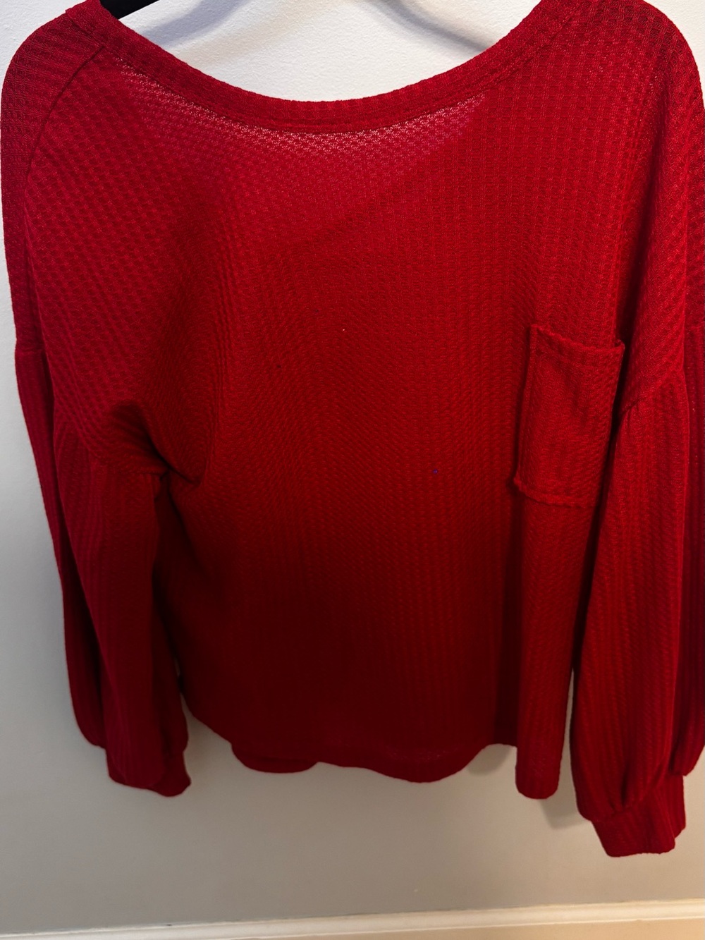Cozy Red Waffle Knit Long Sleeve Top